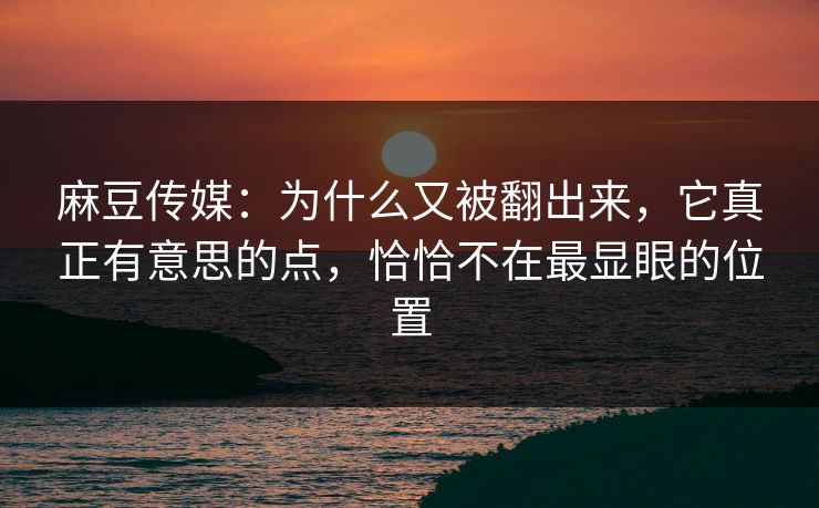 麻豆传媒：为什么又被翻出来，它真正有意思的点，恰恰不在最显眼的位置  第1张
